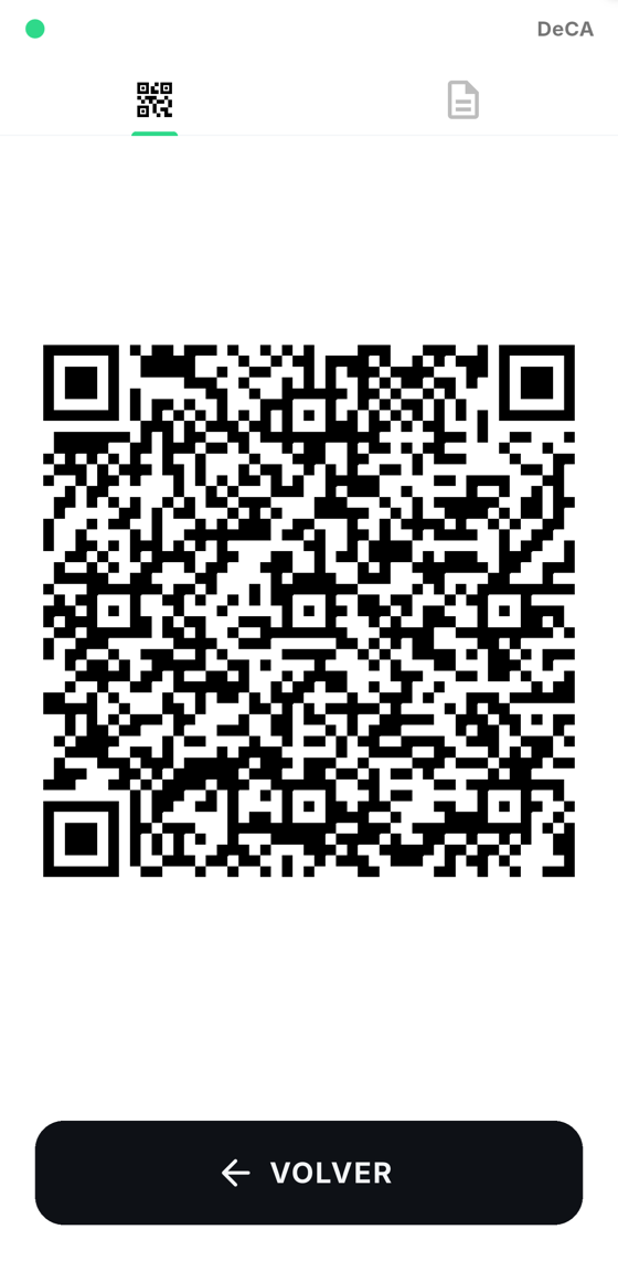 Modo Inspección de la app DeCA: código QR del documento de control a pantalla completa, listo para la Guardia Civil